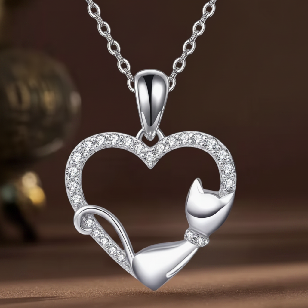 Cat Heart Necklace - No Sparkle
